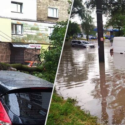 После мощного ливня Тернополь затопило: улицы превратились в реки, дерево раздавило авто